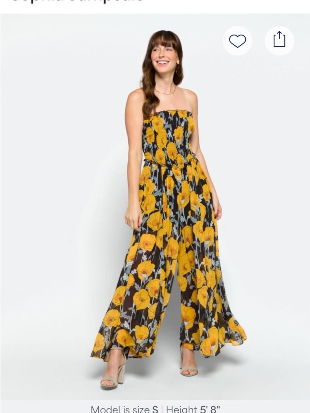 Free People Strapless Smocked Jumpsuit in Black and Yellow Floral